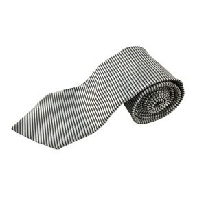 Fratelli Moda Silver Black Ribbed Striped Silk Necktie Made in Italy